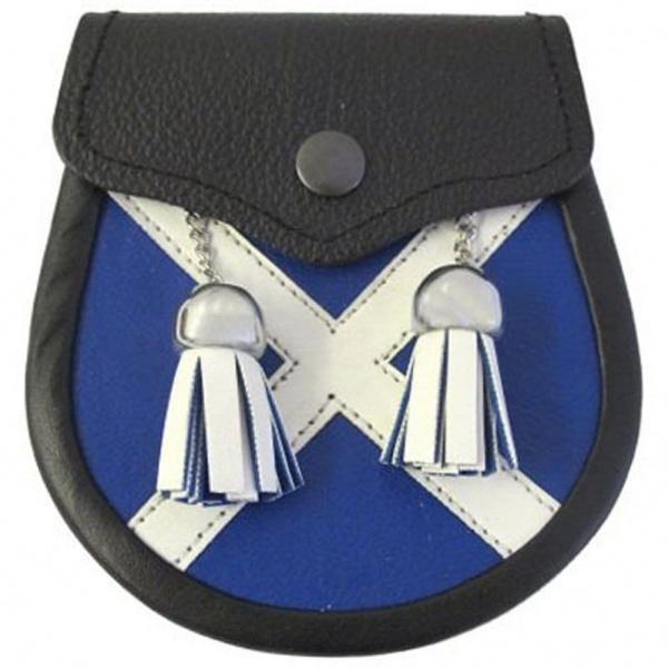 Boys Scottish Saltire Leather Sporran With 2 Tassels & Free Belt