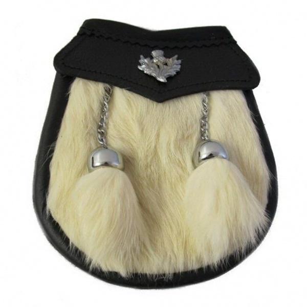 Boys White Rabbit Scottish Kilt Sporran/Pouch With Thistle Badge