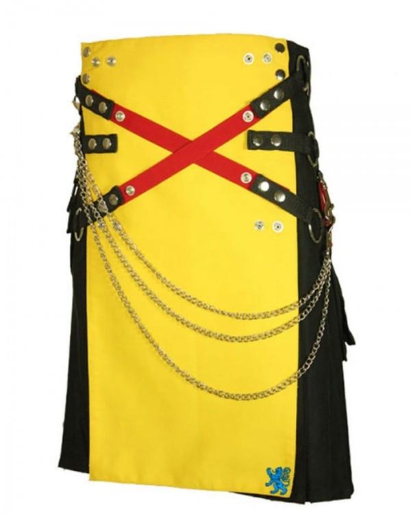 Fashion Kilt With Multi Color Apron And Pockets Front