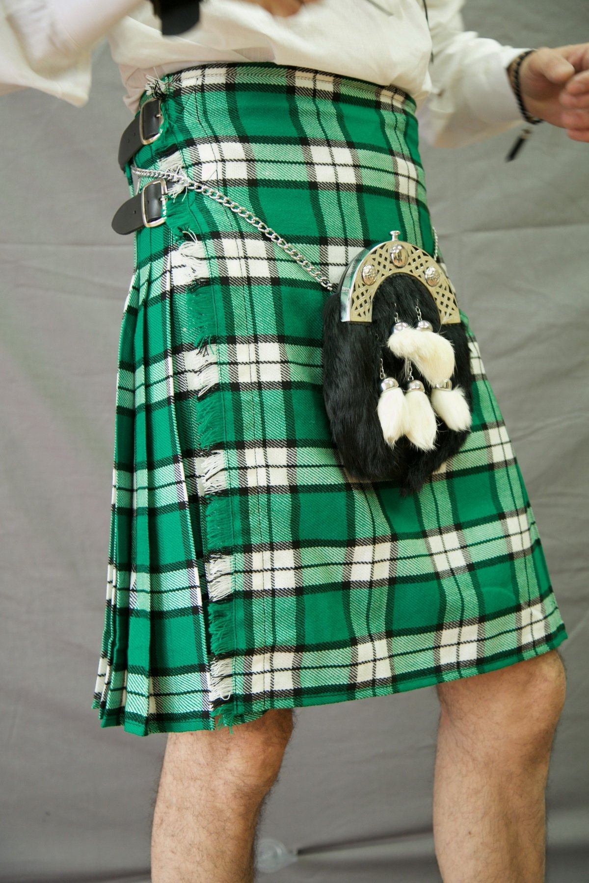 Longniddry Green Tartan kilt - side view