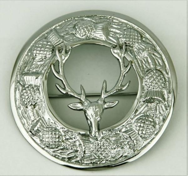 Scottish Stag Kilt Fly Plaid Brooch