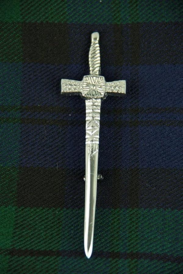 Silver Chrome Celtic Cross Kilt Pin
