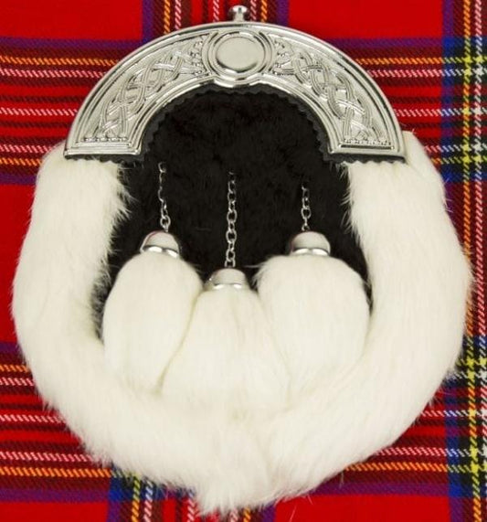 Black and white Full Dress sporran with three tessels