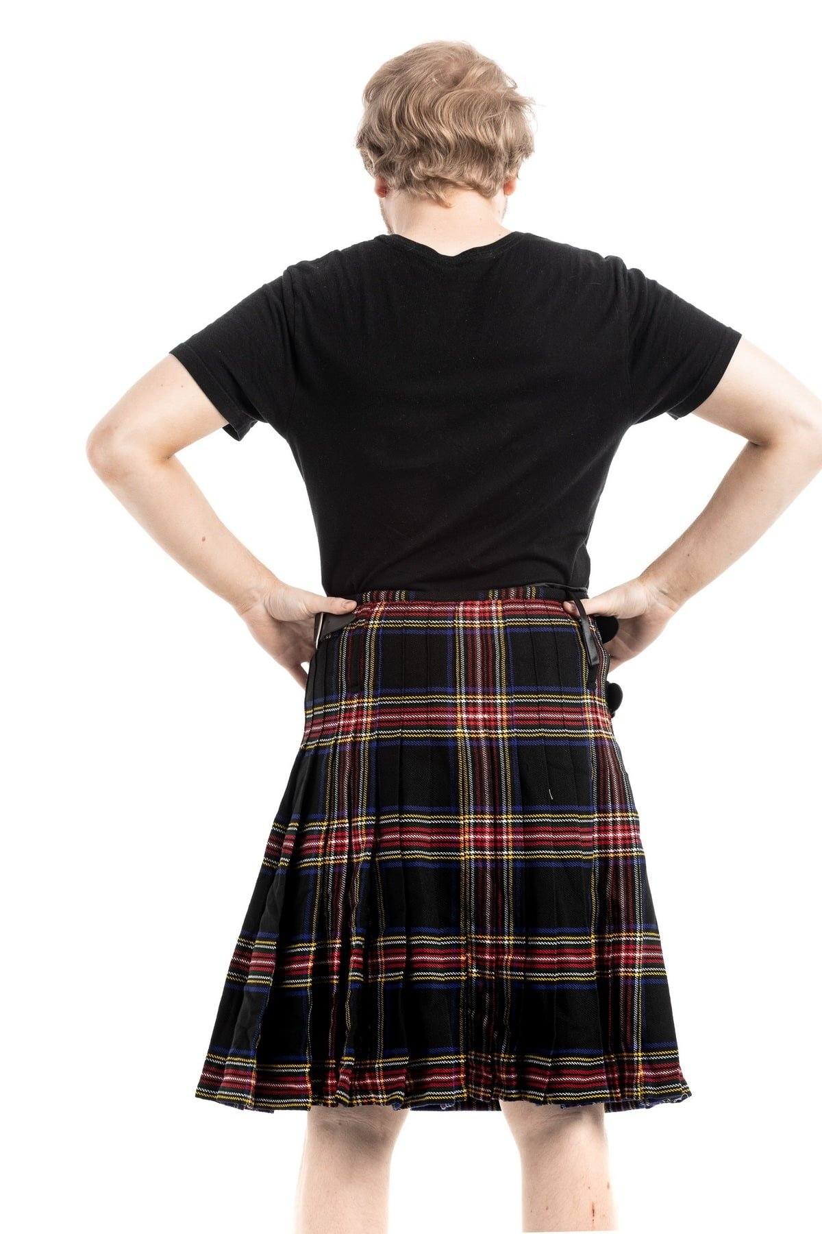 Black Stewart Tartan kilt - Back view