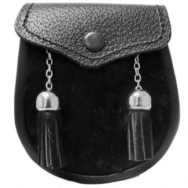 Boys Black Cowhide Sporran With Two Tassels