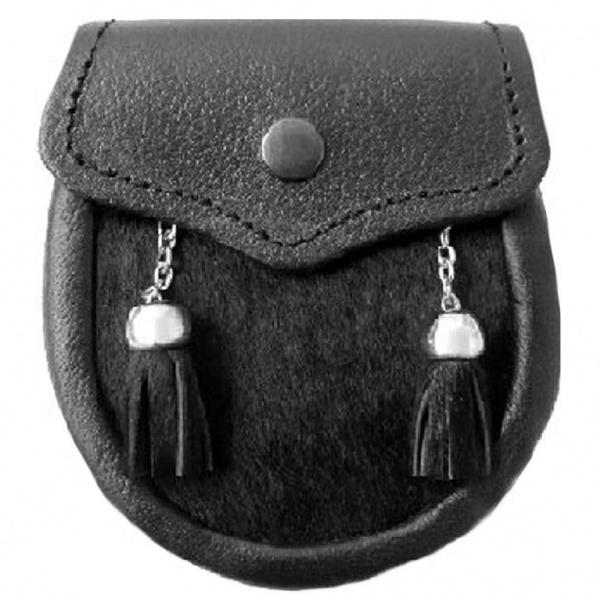 Boys New Black Cowhide Scottish Kilt Sporran