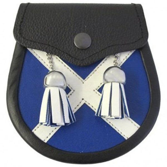 Boys Scottish Saltire Leather Sporran With 2 Tassels & Free Belt