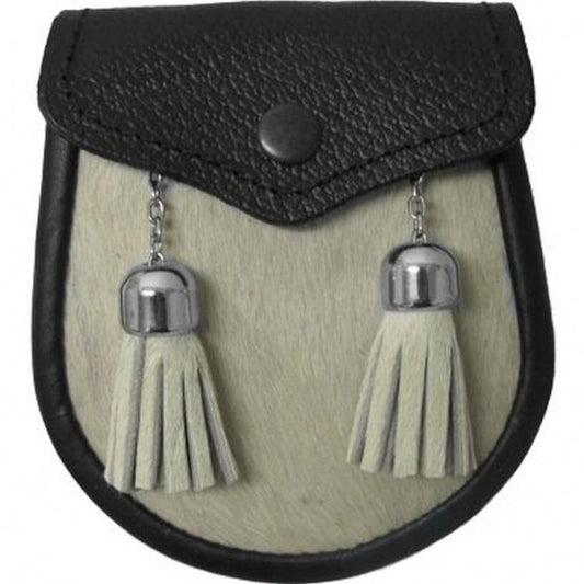 Boys' White Cowhide Sporran With Two Tassels