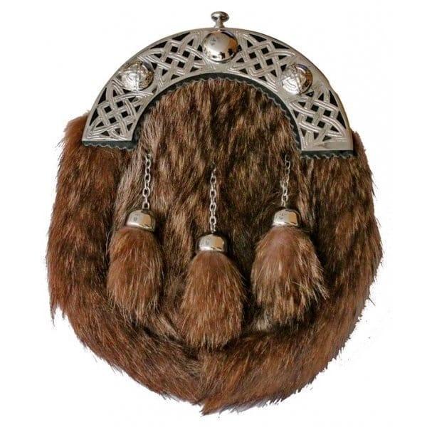 Brown Fox Fur Sporran with Antique finish cantle