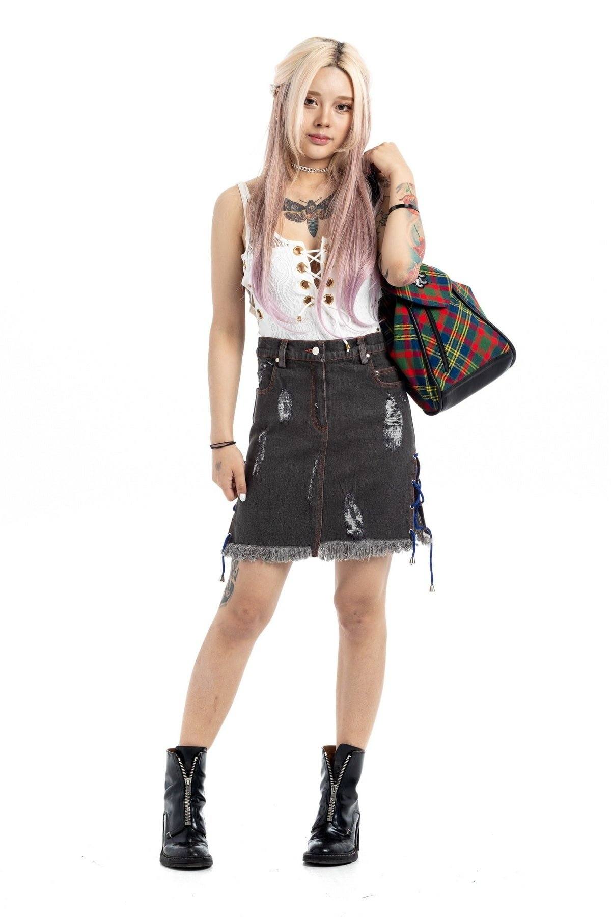 DENIM KILT WITH LACE STRING
