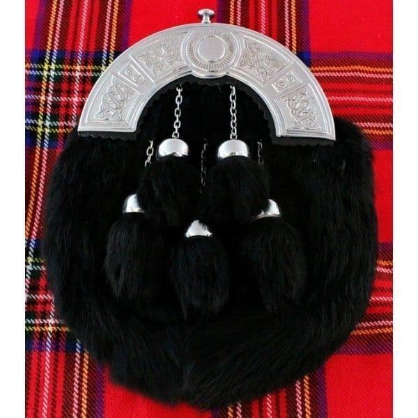 Full Dress Rabbit Black Fur Sporran 5 Tessel