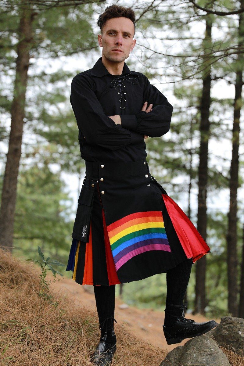 LGBT Gay Pride Rainbow Hybrid Kilt-front-1