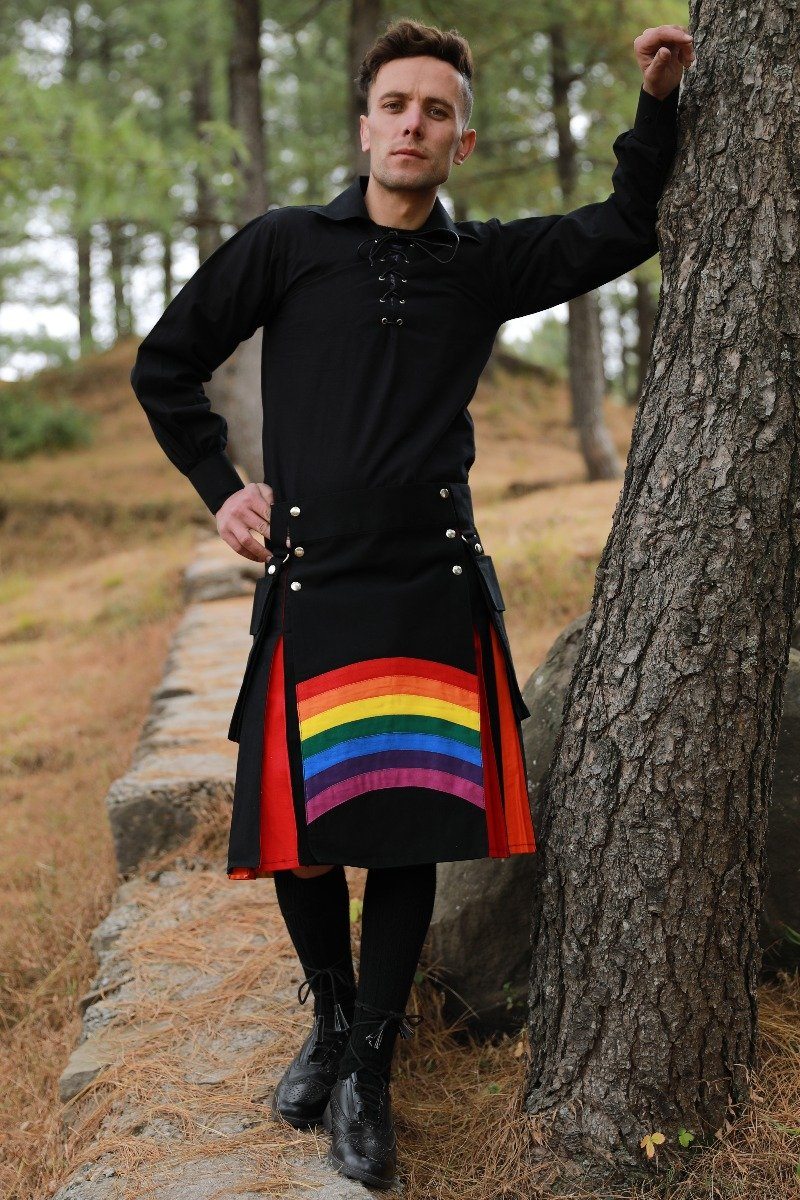 LGBT Gay Pride Rainbow Hybrid Kilt-front-3