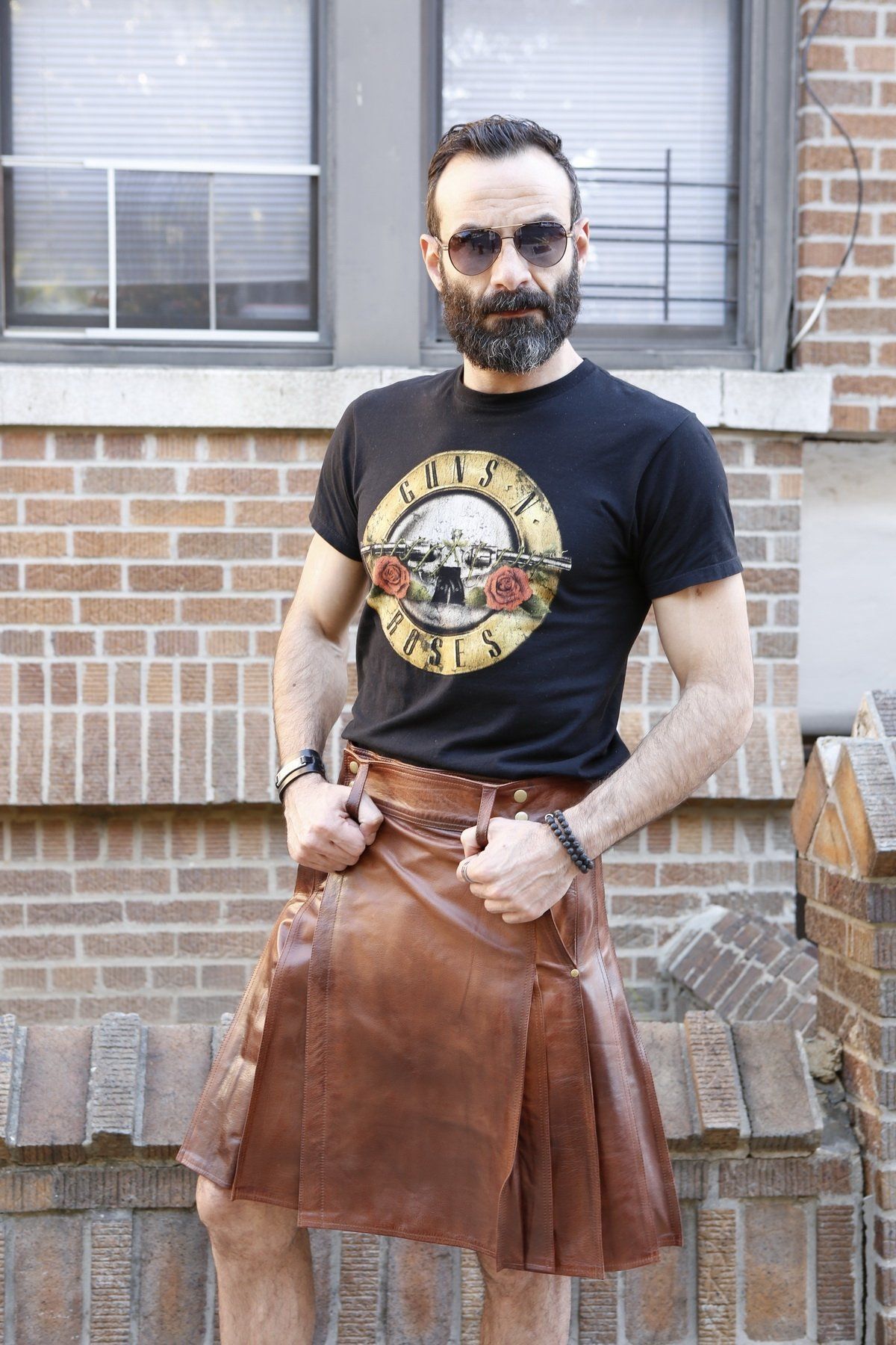 Mens Cowhide Leather Kilt - Front Side View