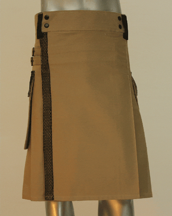 Net Pocket Kilt For Working Men in khaki - Back side view