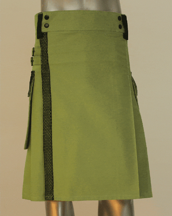 Net Pocket Kilt For Working Men in Green- Front Side View