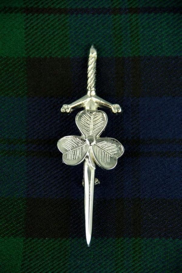 Shamrock Silver Kilt Pin