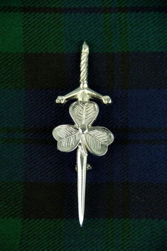 Shamrock Silver Kilt Pin