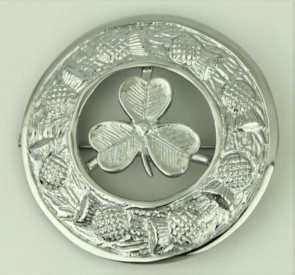 Shamrock Silver Kilt Plaid Brooch