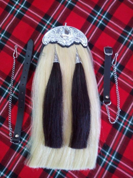 White Horse Hair Sporran With Black Tassels