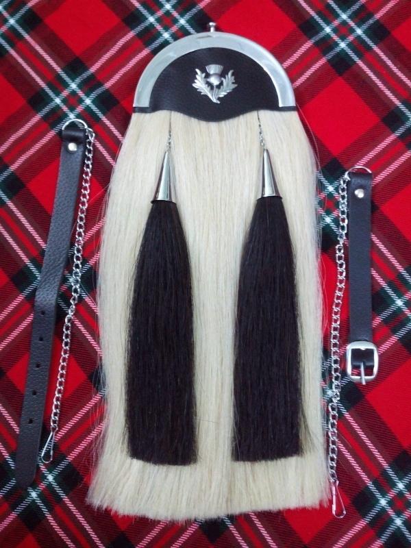 White Horse Hair Sporran With Plain Cantle