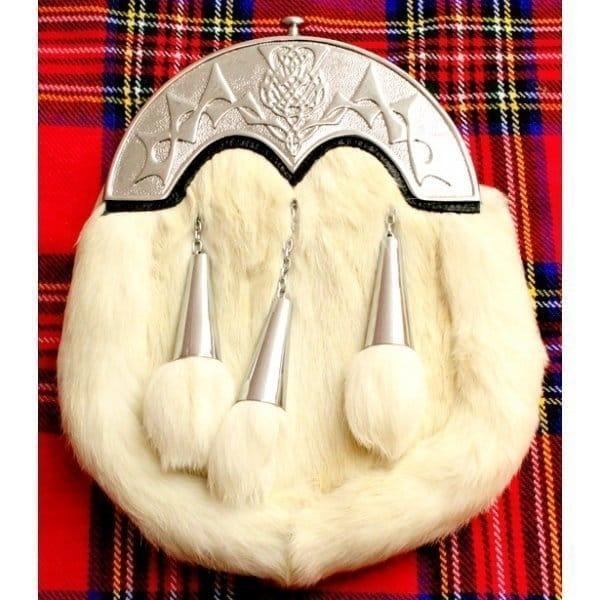 White Rabbit Fur Sporran with Three Tassels